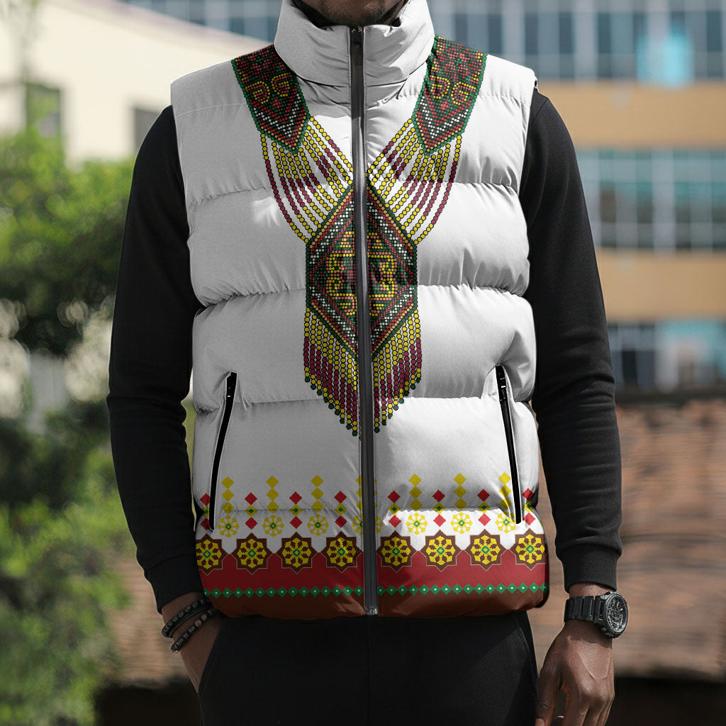 Ethiopian Enkutatash Personalized Sleeveless Puffer Jacket Traditional Habesha Glass D'va Necklace Inspired