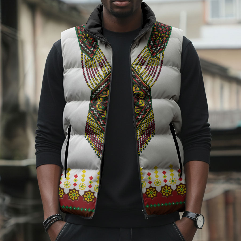 Ethiopian Enkutatash Personalized Sleeveless Puffer Jacket Traditional Habesha Glass D'va Necklace Inspired