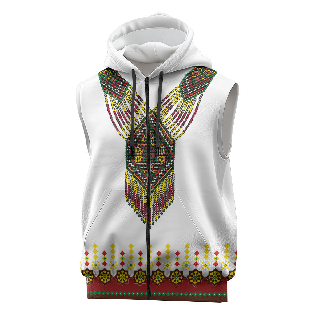 Ethiopian Enkutatash Personalized Sleeveless Zip Hoodie Traditional Habesha Glass D'va Necklace Inspired