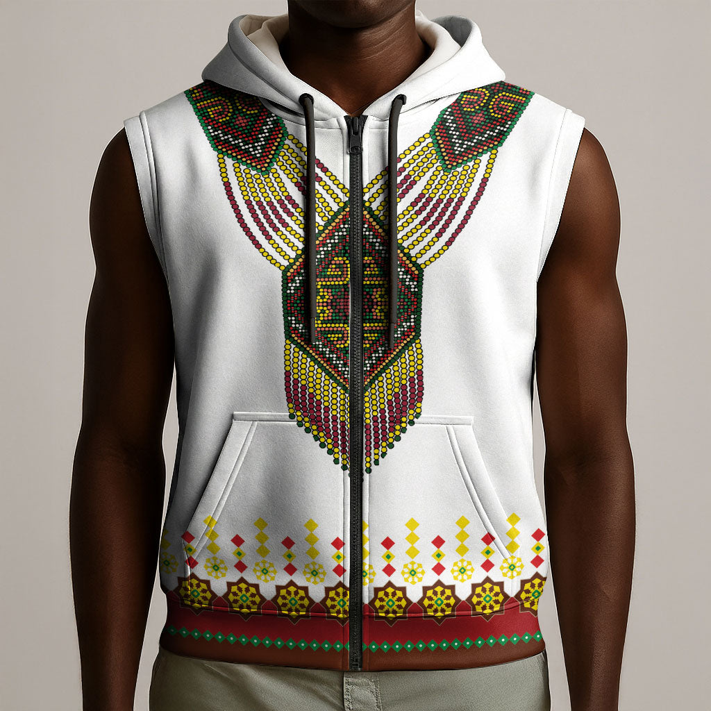 Ethiopian Enkutatash Personalized Sleeveless Zip Hoodie Traditional Habesha Glass D'va Necklace Inspired