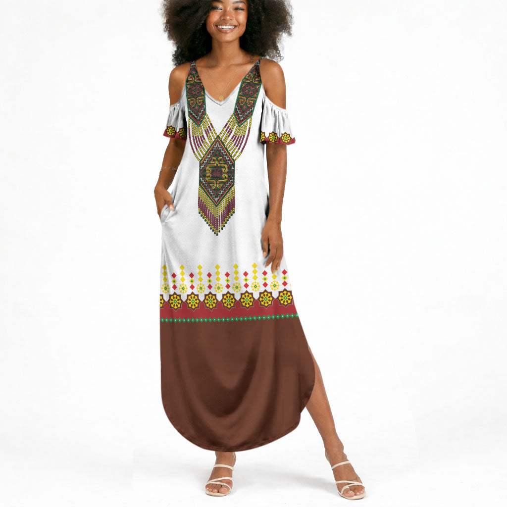 Ethiopian Enkutatash Personalized Summer Maxi Dress Traditional Habesha Glass D'va Necklace Inspired