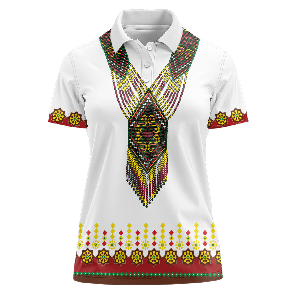 Ethiopian Enkutatash Personalized Women Polo Shirt Traditional Habesha Glass D'va Necklace Inspired