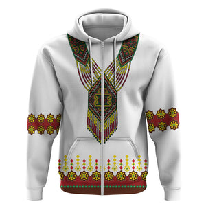 Ethiopian Enkutatash Personalized Zip Hoodie Traditional Habesha Glass D'va Necklace Inspired