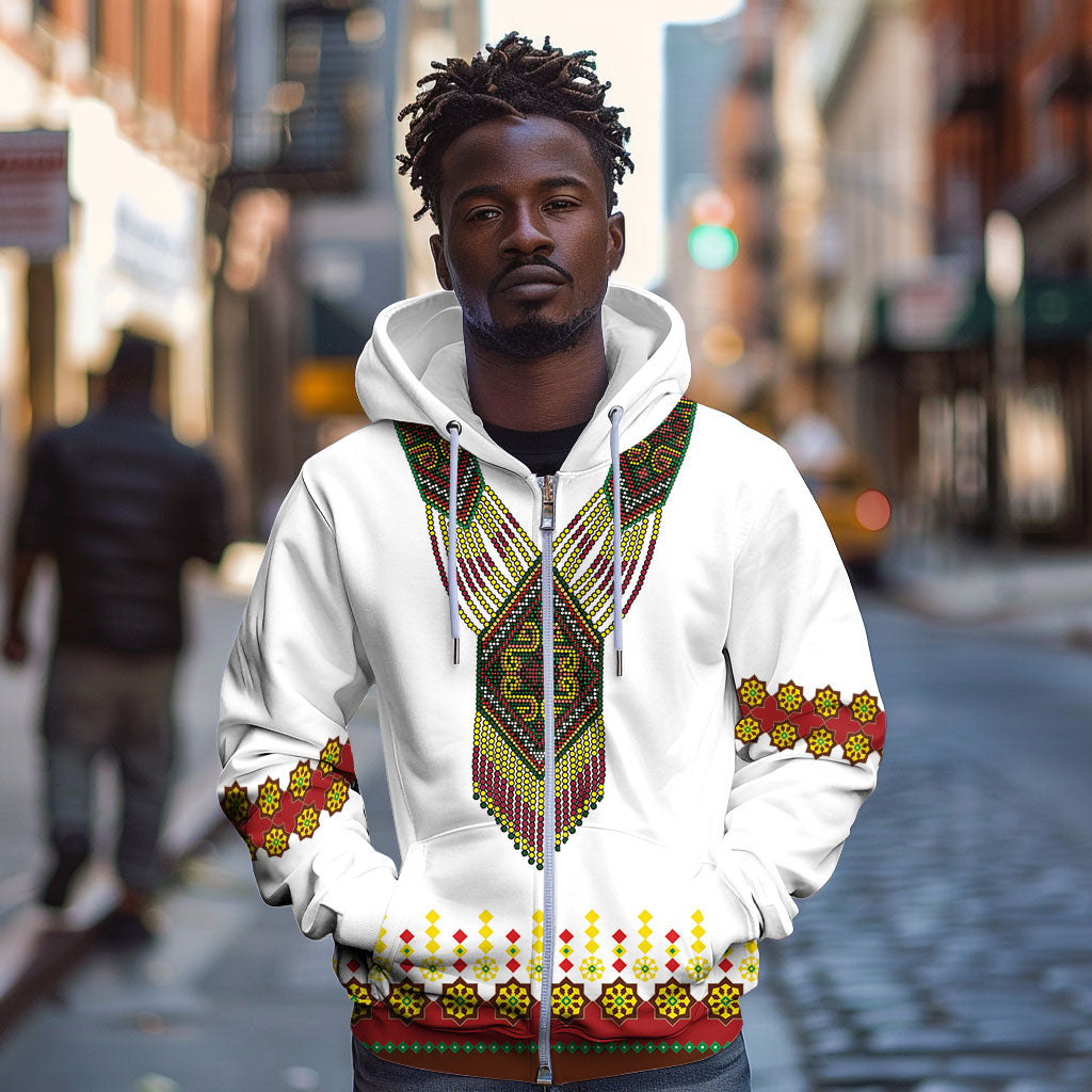 Ethiopian Enkutatash Personalized Zip Hoodie Traditional Habesha Glass D'va Necklace Inspired