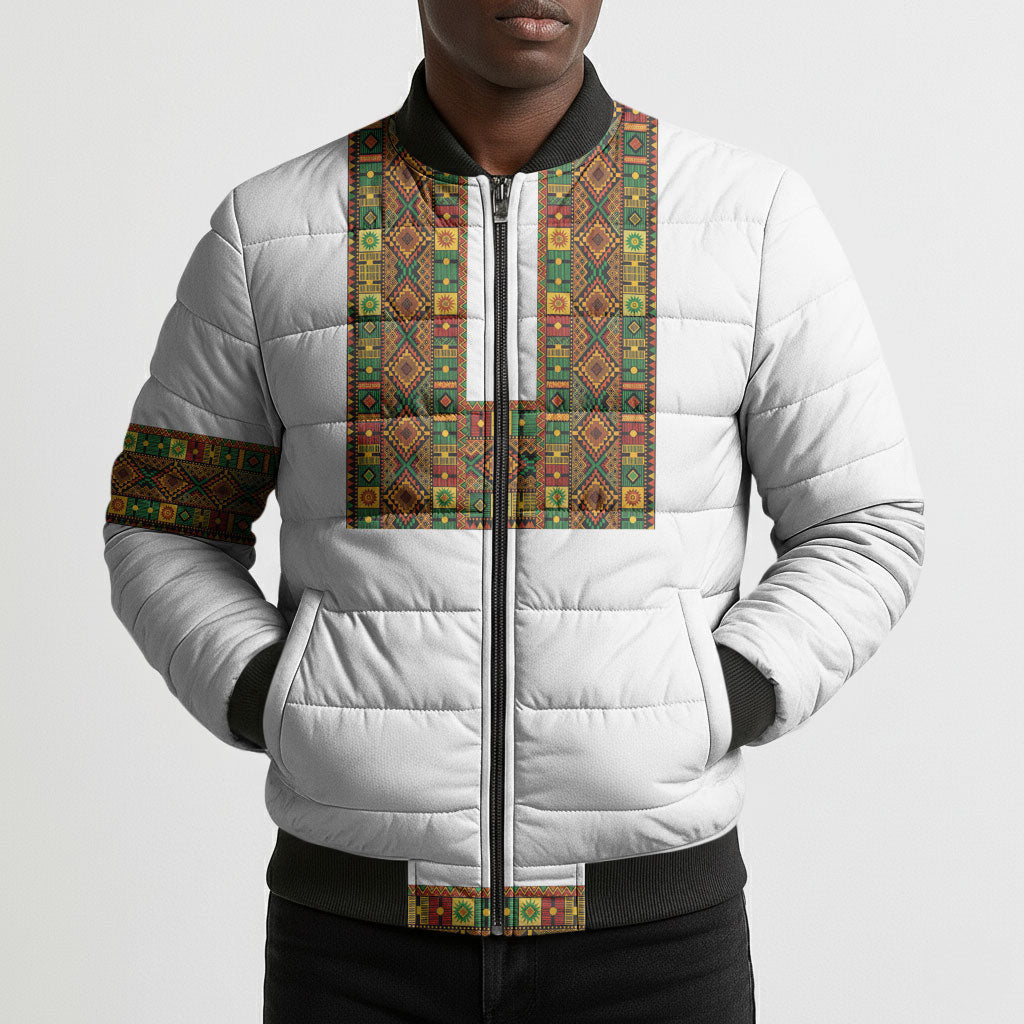 Ethiopian Enkutatash Personalized Bomber Puffer Jacket Traditional Habesha Pattern