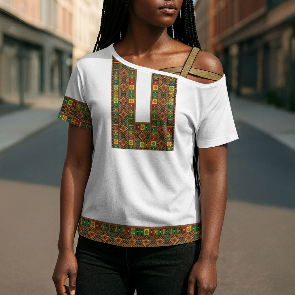 Ethiopian Enkutatash Personalized Cross Shoulder Shirt Traditional Habesha Pattern