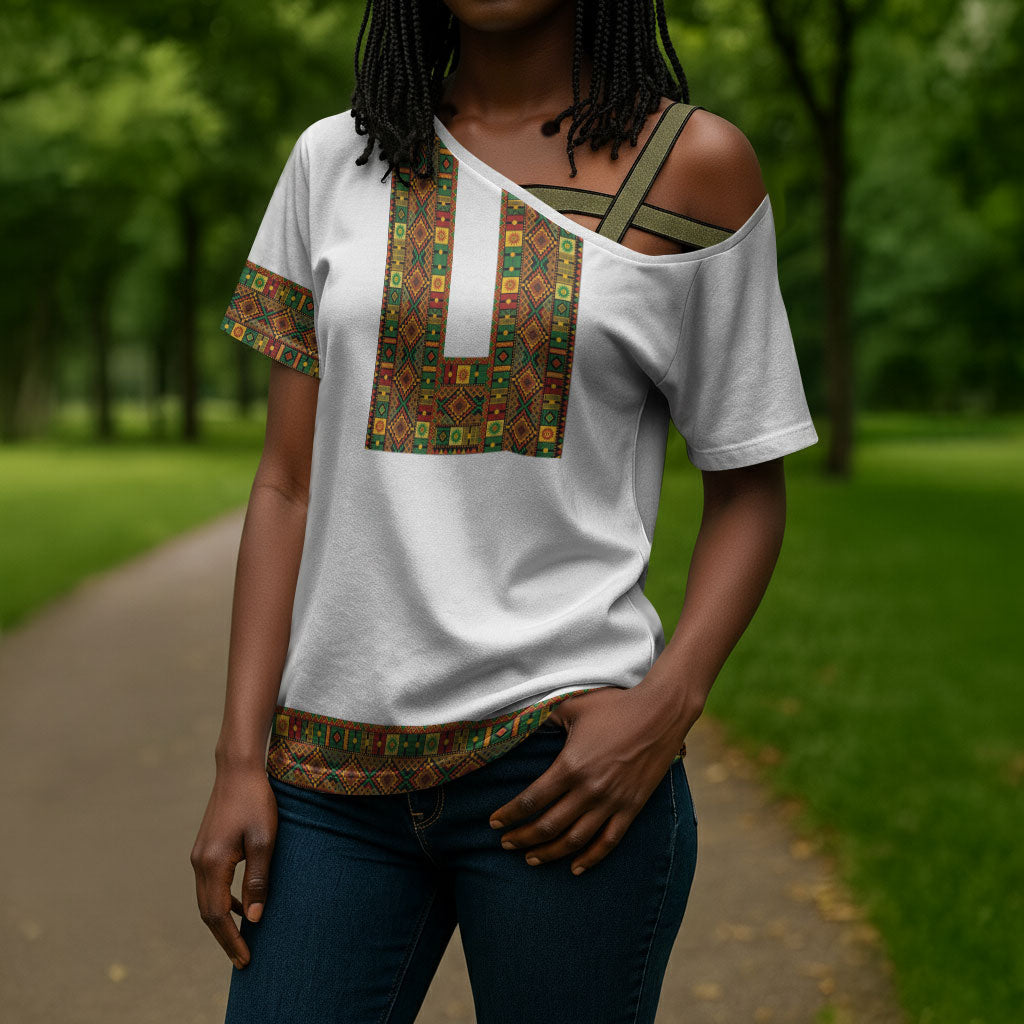Ethiopian Enkutatash Personalized Cross Shoulder Shirt Traditional Habesha Pattern