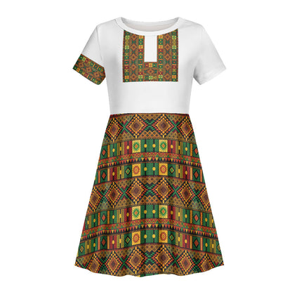Ethiopian Enkutatash Personalized Kid Short Sleeve Dress Traditional Habesha Pattern