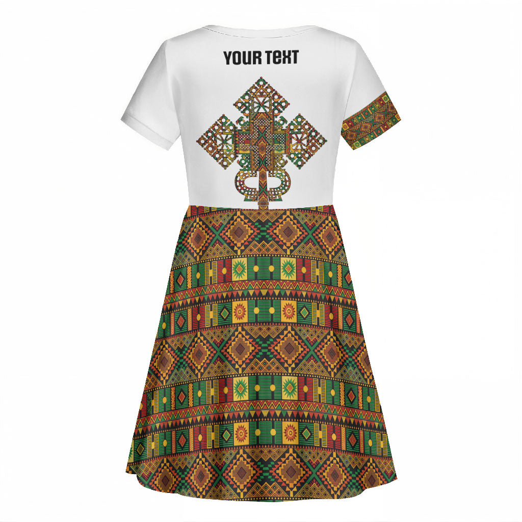 Ethiopian Enkutatash Personalized Kid Short Sleeve Dress Traditional Habesha Pattern