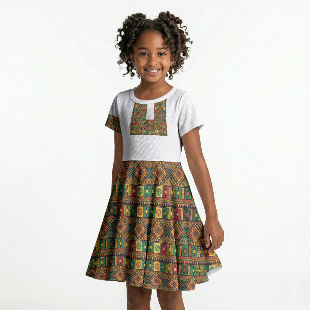 Ethiopian Enkutatash Personalized Kid Short Sleeve Dress Traditional Habesha Pattern