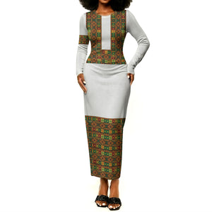 Ethiopian Enkutatash Personalized Long Sleeve Bodycon Dress Traditional Habesha Pattern
