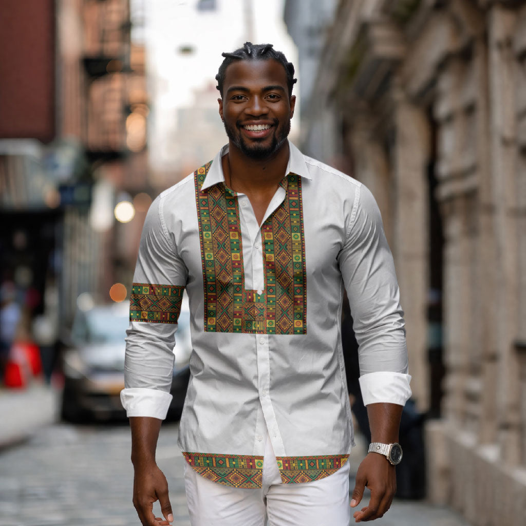Ethiopian Enkutatash Personalized Long Sleeve Button Shirt Traditional Habesha Pattern
