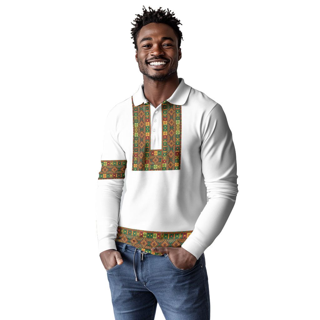 Ethiopian Enkutatash Personalized Long Sleeve Polo Shirt Traditional Habesha Pattern