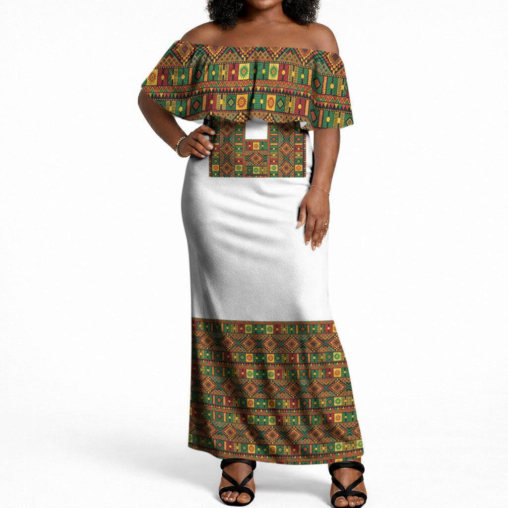 Ethiopian Enkutatash Personalized Off Shoulder Maxi Dress Traditional Habesha Pattern