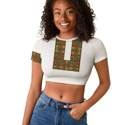 Ethiopian Enkutatash Personalized Raglan Cropped T shirt Traditional Habesha Pattern