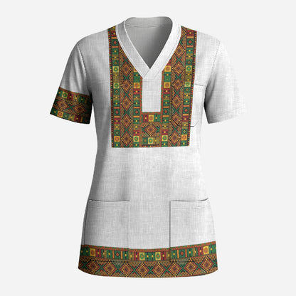 Ethiopian Enkutatash Personalized Scrub Top Traditional Habesha Pattern