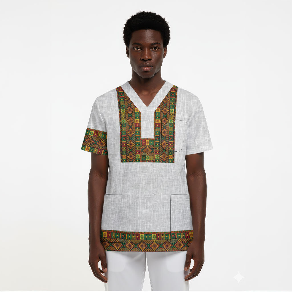 Ethiopian Enkutatash Personalized Scrub Top Traditional Habesha Pattern