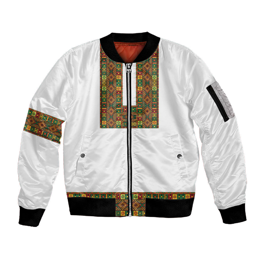 Ethiopian Enkutatash Personalized Sleeve Zip Bomber Jacket Traditional Habesha Pattern