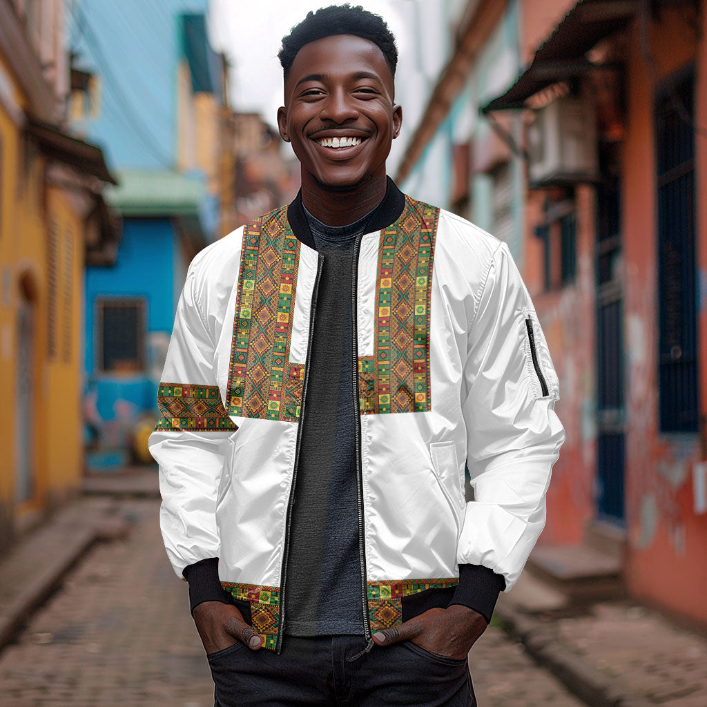 Ethiopian Enkutatash Personalized Sleeve Zip Bomber Jacket Traditional Habesha Pattern