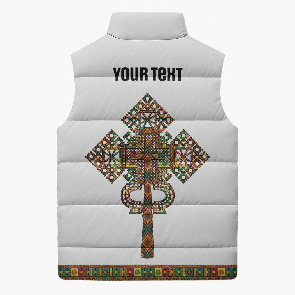 Ethiopian Enkutatash Personalized Sleeveless Puffer Jacket Traditional Habesha Pattern