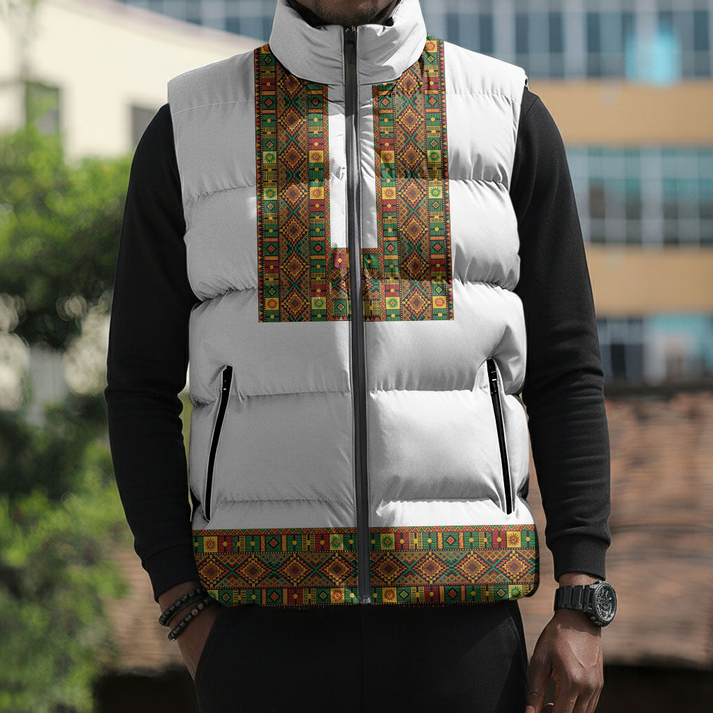 Ethiopian Enkutatash Personalized Sleeveless Puffer Jacket Traditional Habesha Pattern