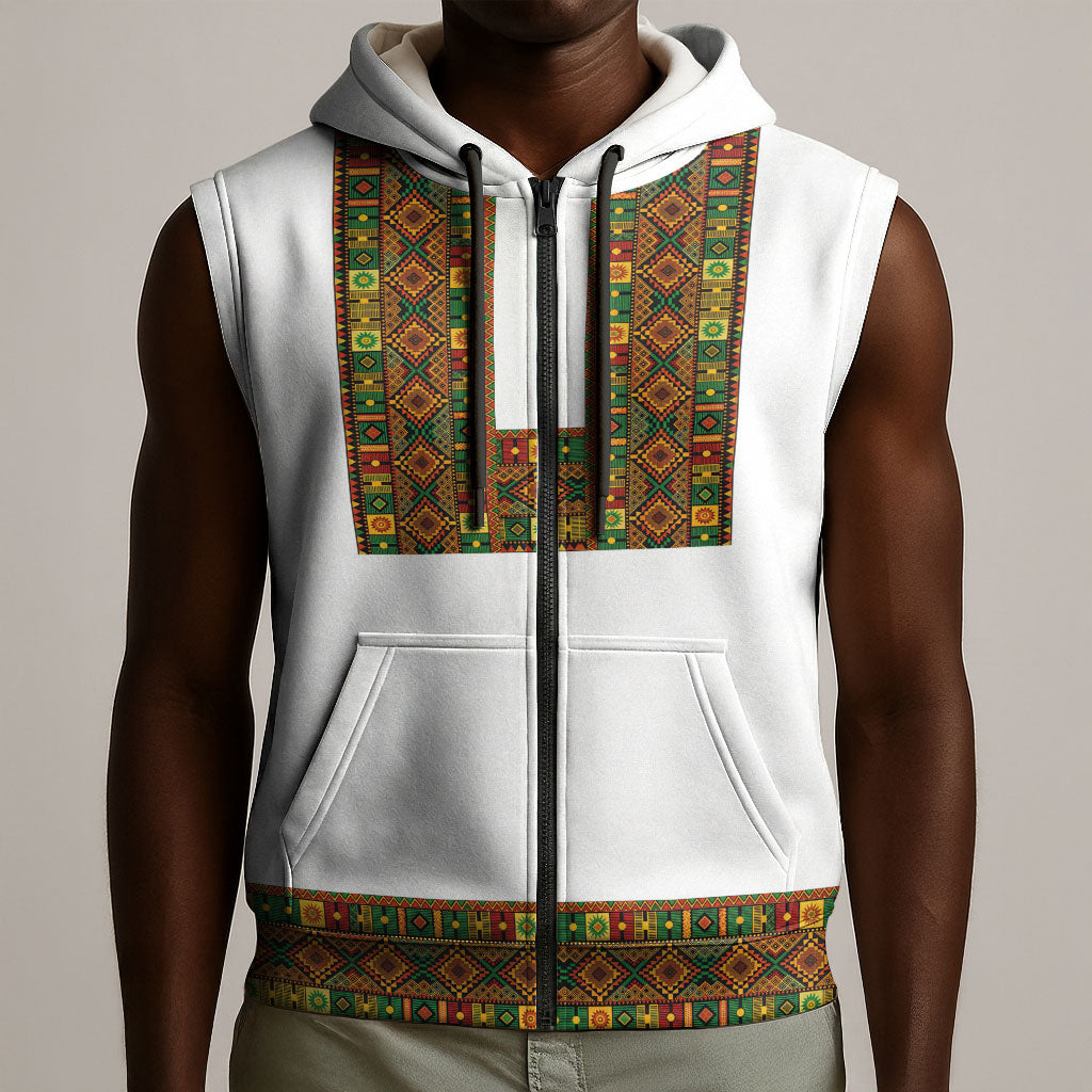 Ethiopian Enkutatash Personalized Sleeveless Zip Hoodie Traditional Habesha Pattern
