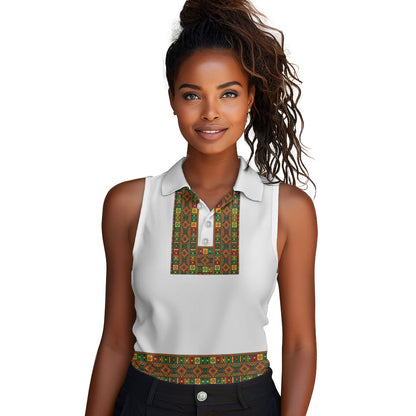 Ethiopian Enkutatash Personalized Women Sleeveless Polo Shirt Traditional Habesha Pattern