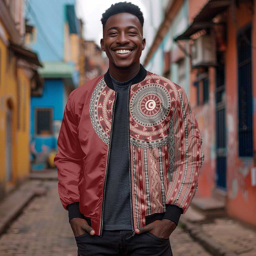 Tunisia Bakhnug Motif Bomber Jacket Traditional Tunisian Embroidery Inspired - African Pride