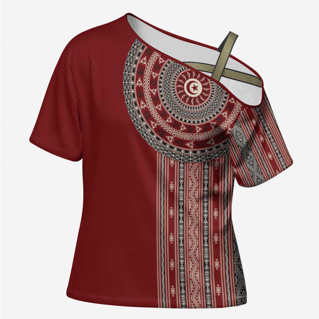 Tunisia Bakhnug Motif Cross Shoulder Shirt Traditional Tunisian Embroidery Inspired - African Pride