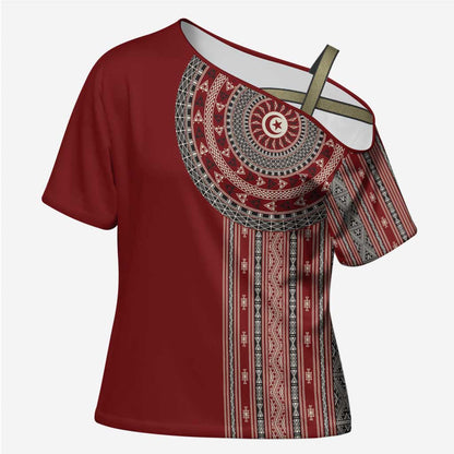 Tunisia Bakhnug Motif Cross Shoulder Shirt Traditional Tunisian Embroidery Inspired - African Pride