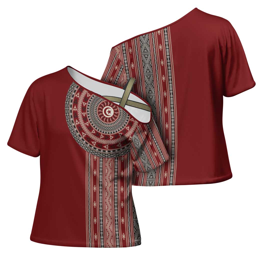 Tunisia Bakhnug Motif Cross Shoulder Shirt Traditional Tunisian Embroidery Inspired - African Pride