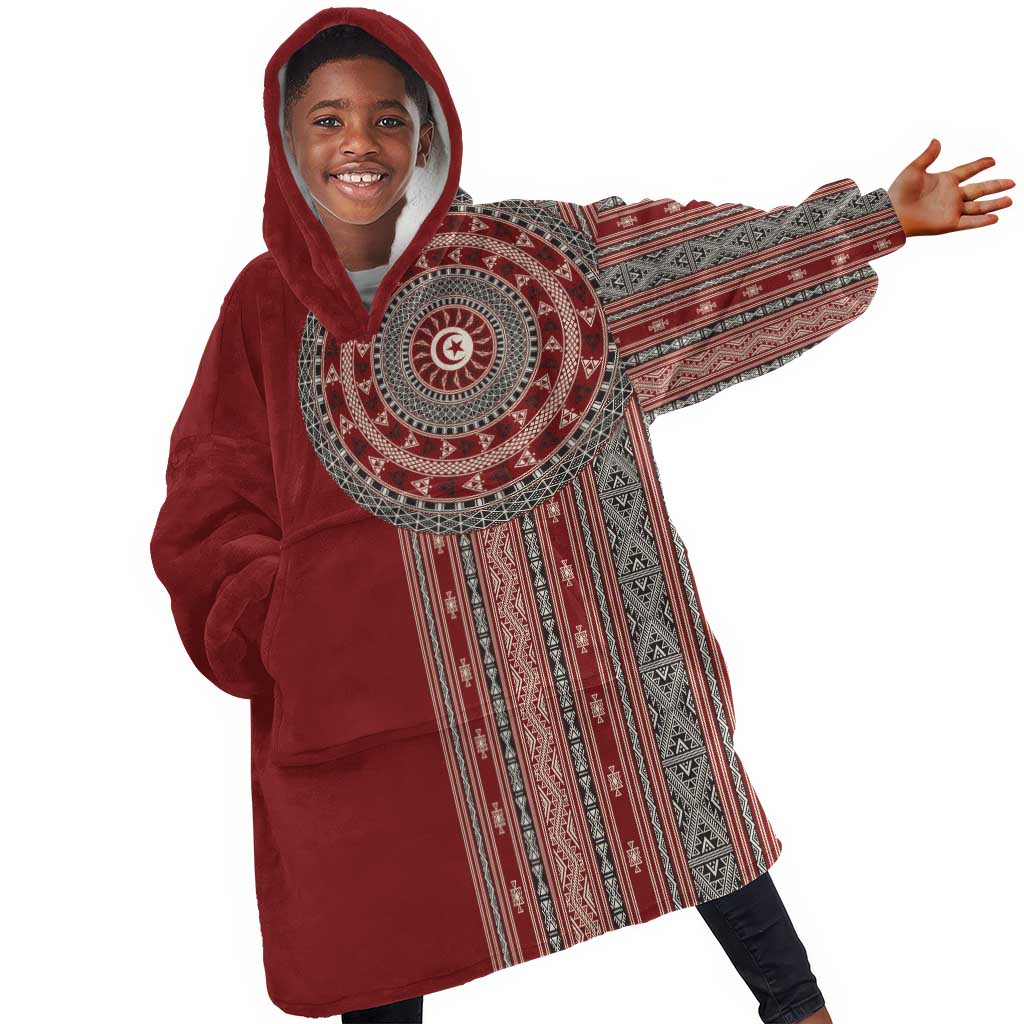 Tunisia Bakhnug Motif Kid Wearable Blanket Hoodie Traditional Tunisian Embroidery Inspired - African Pride