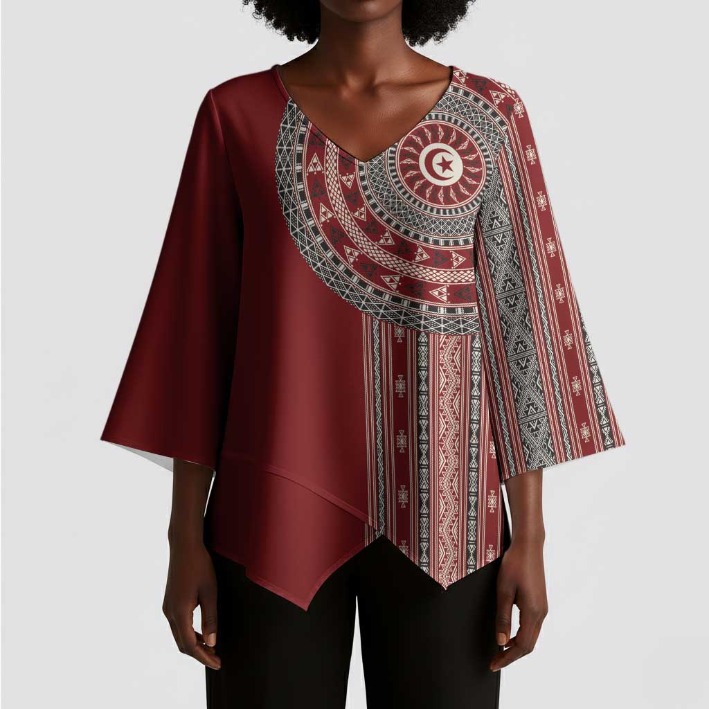 Tunisia Bakhnug Motif Kimono Sleeve Blouse Traditional Tunisian Embroidery Inspired - African Pride