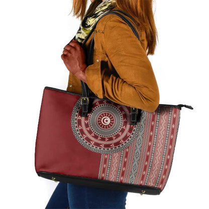 Tunisia Bakhnug Motif Leather Tote Bag Traditional Tunisian Embroidery Inspired - African Pride