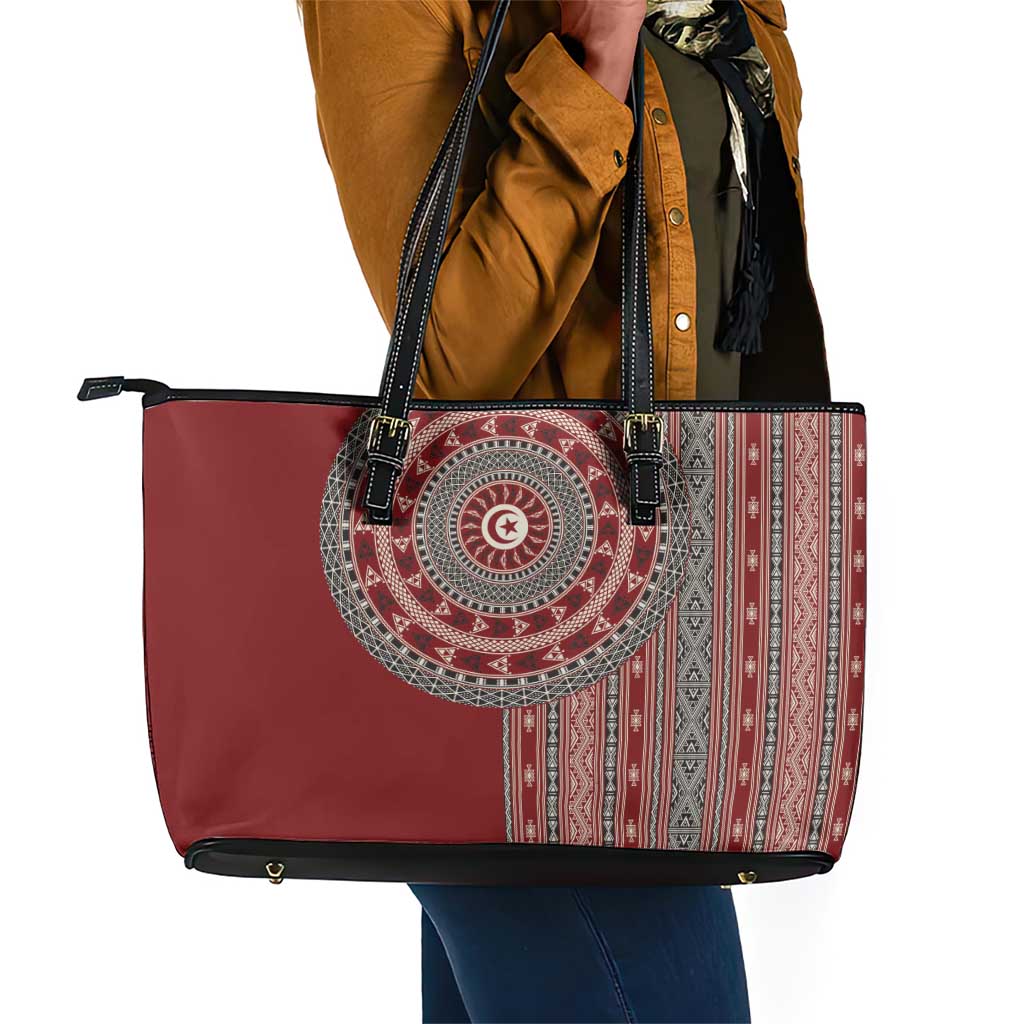 Tunisia Bakhnug Motif Leather Tote Bag Traditional Tunisian Embroidery Inspired - African Pride