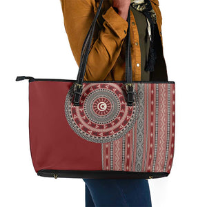 Tunisia Bakhnug Motif Leather Tote Bag Traditional Tunisian Embroidery Inspired - African Pride
