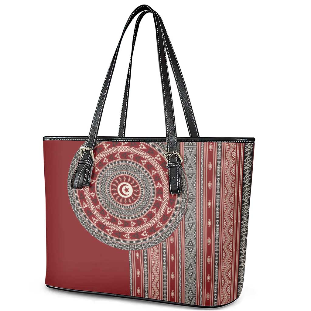 Tunisia Bakhnug Motif Leather Tote Bag Traditional Tunisian Embroidery Inspired - African Pride