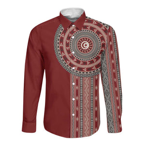 Tunisia Bakhnug Motif Long Sleeve Button Shirt Traditional Tunisian Embroidery Inspired - African Pride