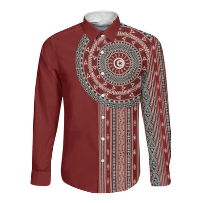 Tunisia Bakhnug Motif Long Sleeve Button Shirt Traditional Tunisian Embroidery Inspired - African Pride