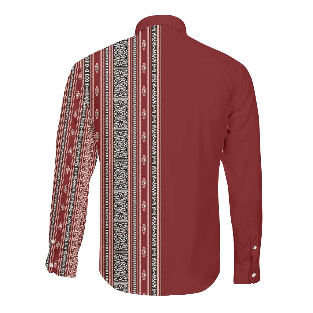 Tunisia Bakhnug Motif Long Sleeve Button Shirt Traditional Tunisian Embroidery Inspired - African Pride
