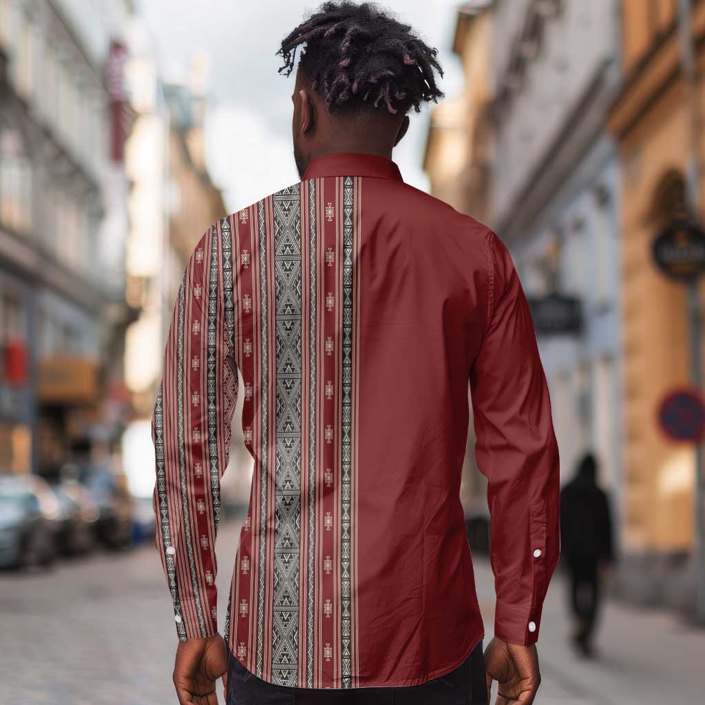 Tunisia Bakhnug Motif Long Sleeve Button Shirt Traditional Tunisian Embroidery Inspired - African Pride