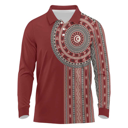 Tunisia Bakhnug Motif Long Sleeve Polo Shirt Traditional Tunisian Embroidery Inspired - African Pride