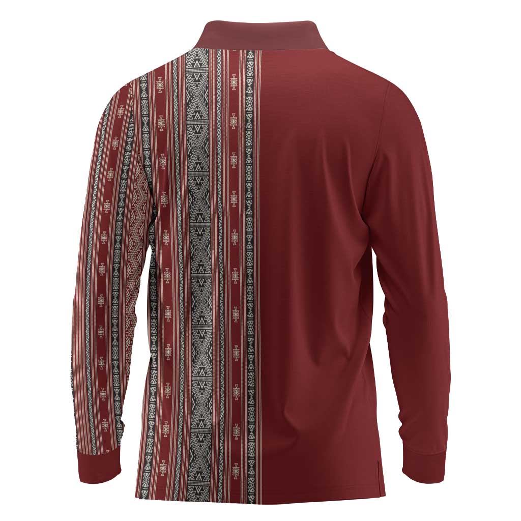 Tunisia Bakhnug Motif Long Sleeve Polo Shirt Traditional Tunisian Embroidery Inspired - African Pride