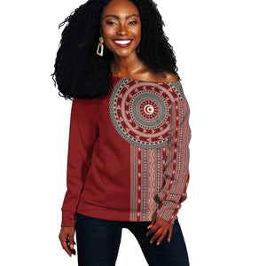 Tunisia Bakhnug Motif Off Shoulder Sweater Traditional Tunisian Embroidery Inspired - African Pride