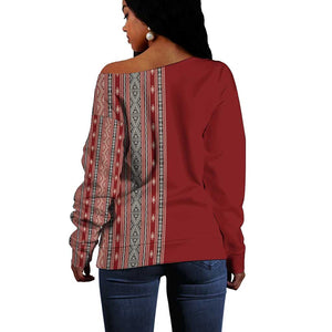 Tunisia Bakhnug Motif Off Shoulder Sweater Traditional Tunisian Embroidery Inspired - African Pride