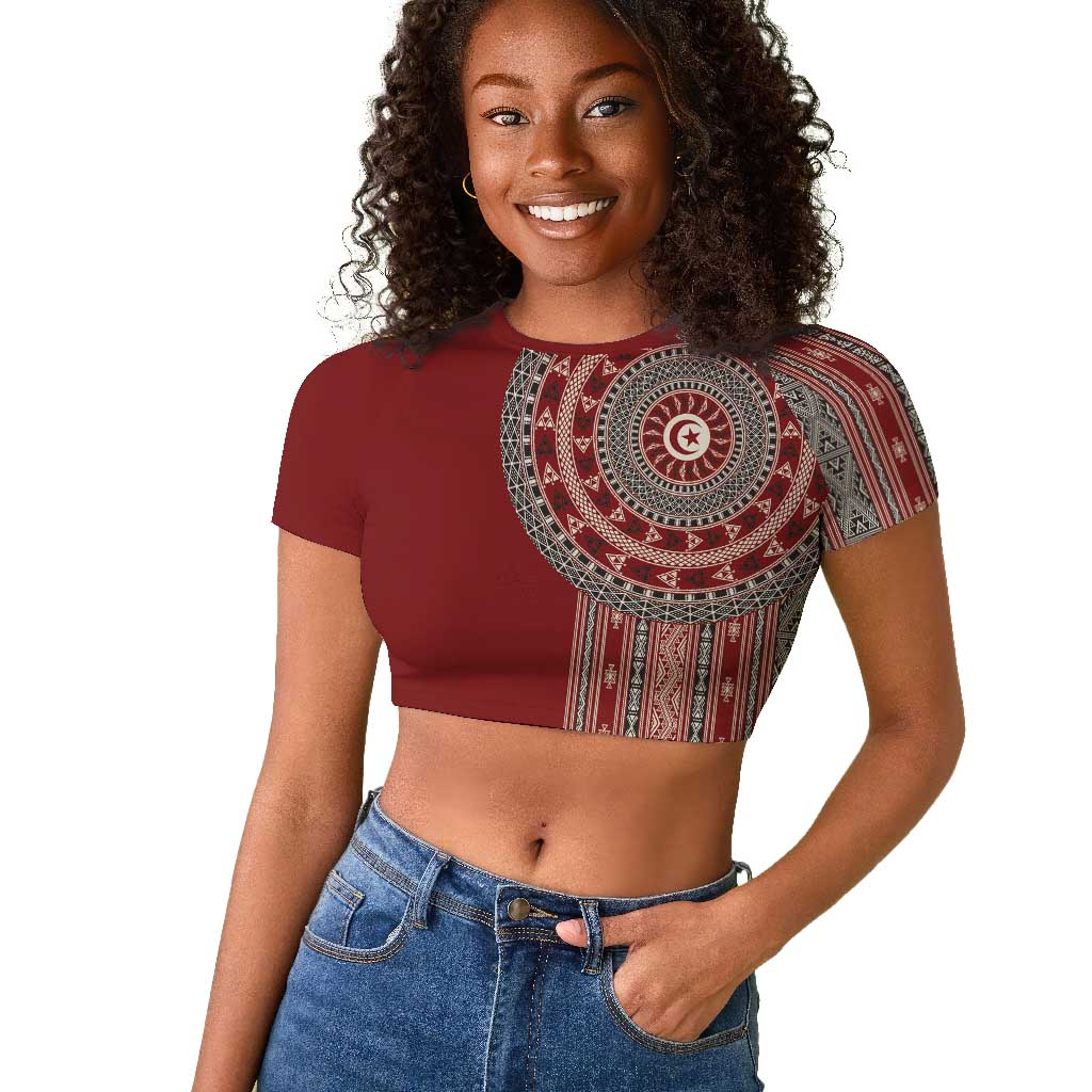 Tunisia Bakhnug Motif Raglan Cropped T shirt Traditional Tunisian Embroidery Inspired LT9