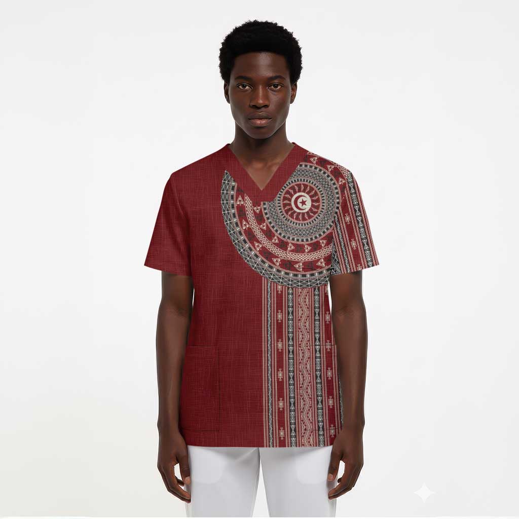 Tunisia Bakhnug Motif Scrub Top Traditional Tunisian Embroidery Inspired - African Pride