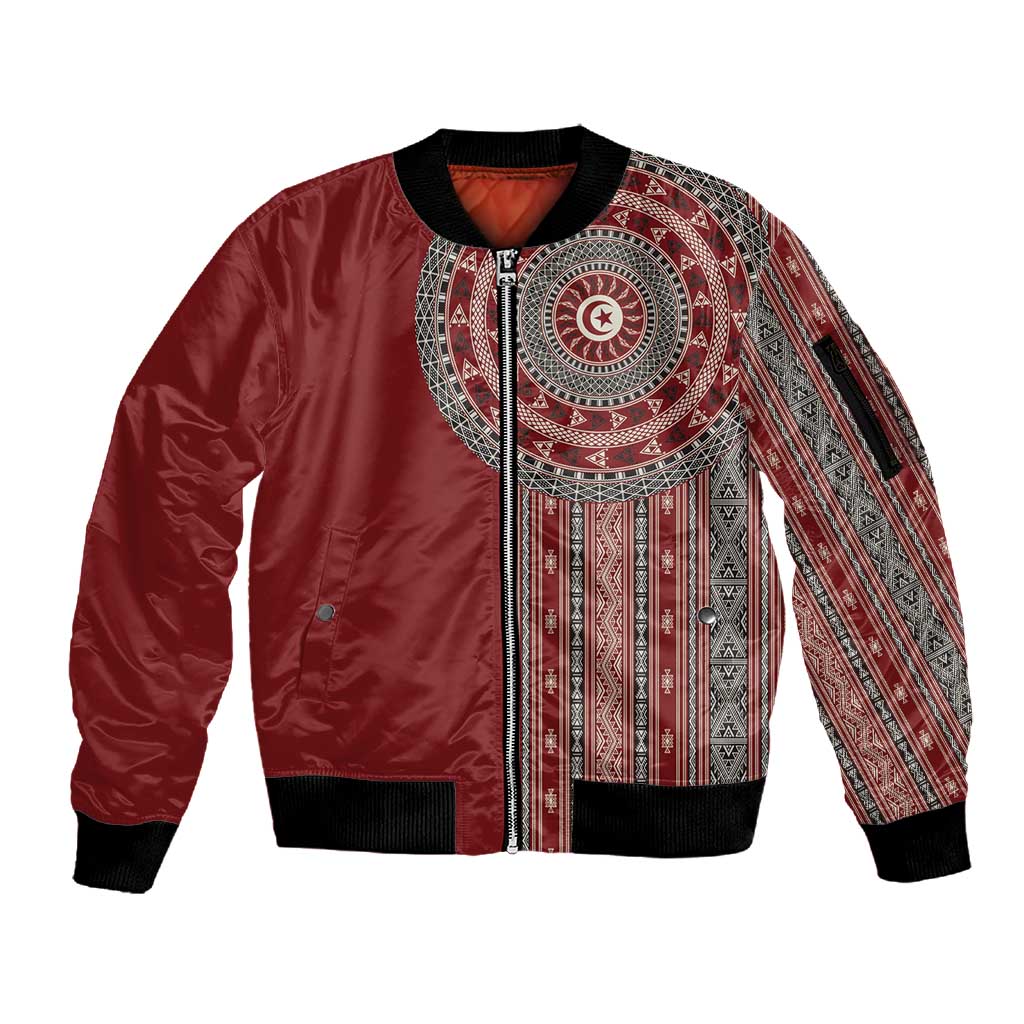 Tunisia Bakhnug Motif Sleeve Zip Bomber Jacket Traditional Tunisian Embroidery Inspired - African Pride