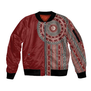 Tunisia Bakhnug Motif Sleeve Zip Bomber Jacket Traditional Tunisian Embroidery Inspired - African Pride