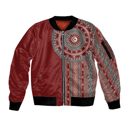 Tunisia Bakhnug Motif Sleeve Zip Bomber Jacket Traditional Tunisian Embroidery Inspired - African Pride
